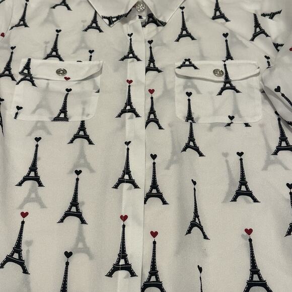 Karl Lagerfeld Paris Women Large Blouse Button Eiffel Tower White - Picture 4 of 11